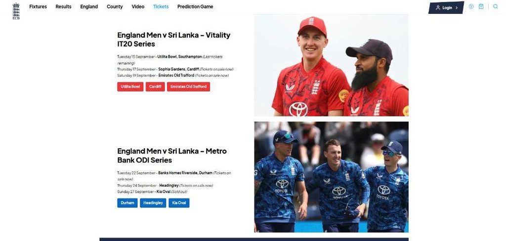 England Cricket Ticket Booking Page England Cricket Ticket Booking Page